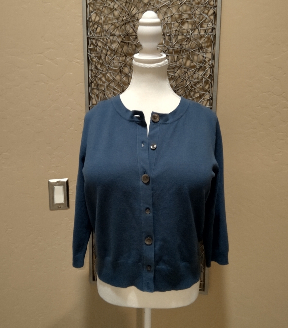 J. Jill Blue Button-Front Crewneck Cardigan Sweater